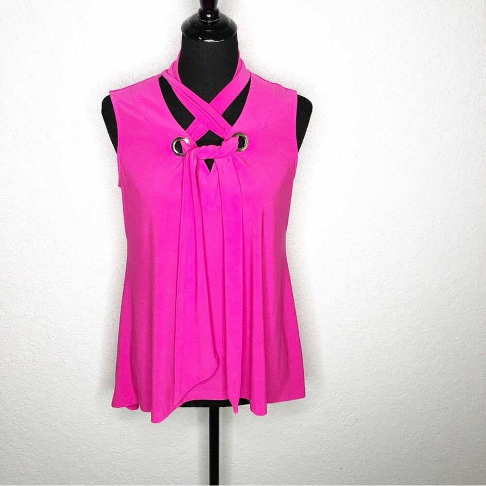 Joseph Ribkoff bright pink v tie neck sleeveless top size 8